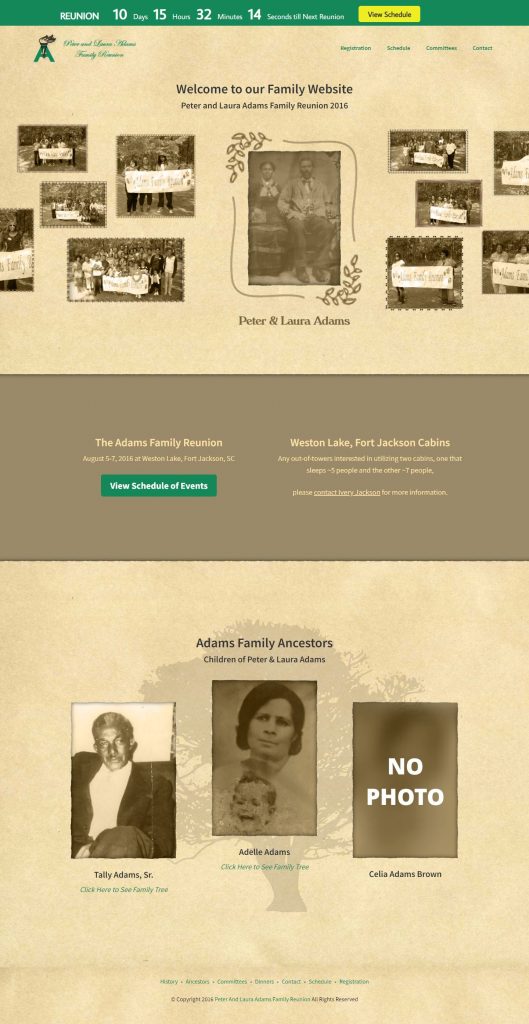 Reunion Website Design – Adams Family Reunion